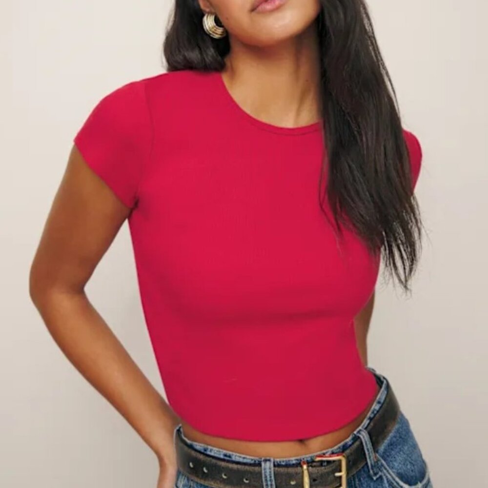 Reformation Muse Tee - Size Medium - Red Color